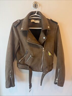 Zara Olive Green Suede Moto Jacket